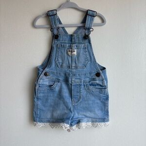 Oshkosh B’Gosh Toddler Girls Light Wash Denim Overalls With Lace Size 2T